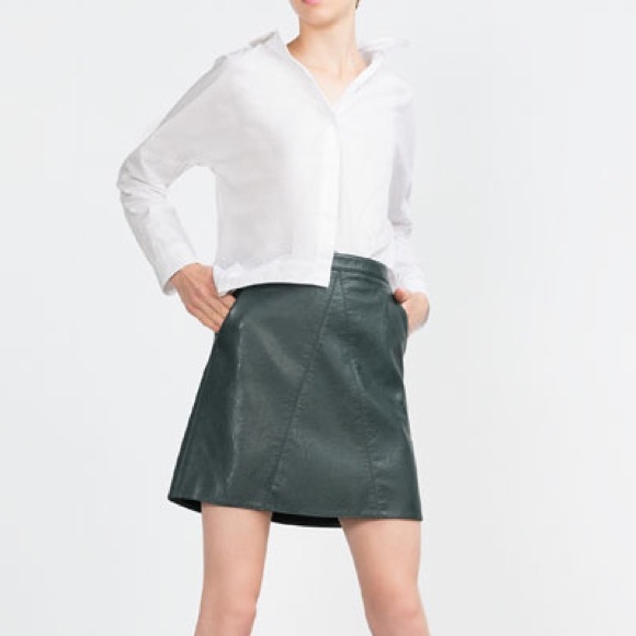 Zara Dresses & Skirts - Zara | Faux Leather A-Line Mini Skirt Hunter Green